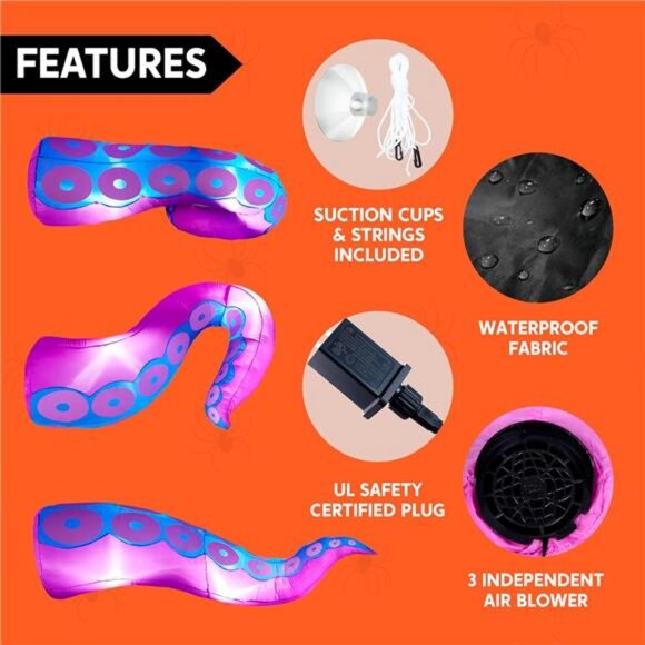 3 Pcs Halloween Inflatables Octopus Tentacle Outdoor Window Decorations - Picture 5 of 8